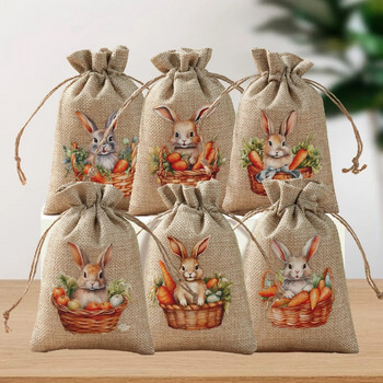 6Pcs Великденска ленена торбичка за подаръци Bunny Candy Cookie Package Bag Пролетно Великденско парти Подаръци Консумативи за парти за рожден ден Подаръци за бонбони