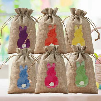 6Pcs Великденска ленена торбичка за подаръци Bunny Candy Cookie Package Bag Пролетно Великденско парти Подаръци Консумативи за парти за рожден ден Подаръци за бонбони