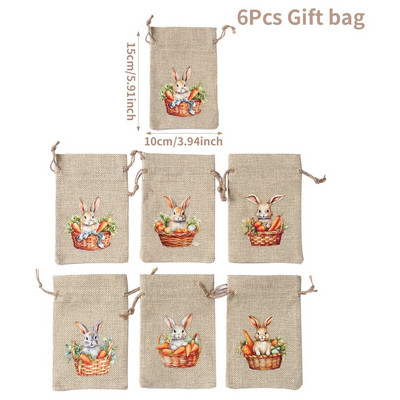 6db Húsvéti vászon ajándék táska Nyuszi cukorka süti csomagoló táska Tavaszi húsvéti buli kellékek Gyerekek születésnapi parti édesség ajándékok