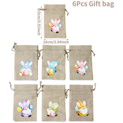 6db Húsvéti vászon ajándék táska Nyuszi cukorka süti csomagoló táska Tavaszi húsvéti buli kellékek Gyerekek születésnapi parti édesség ajándékok