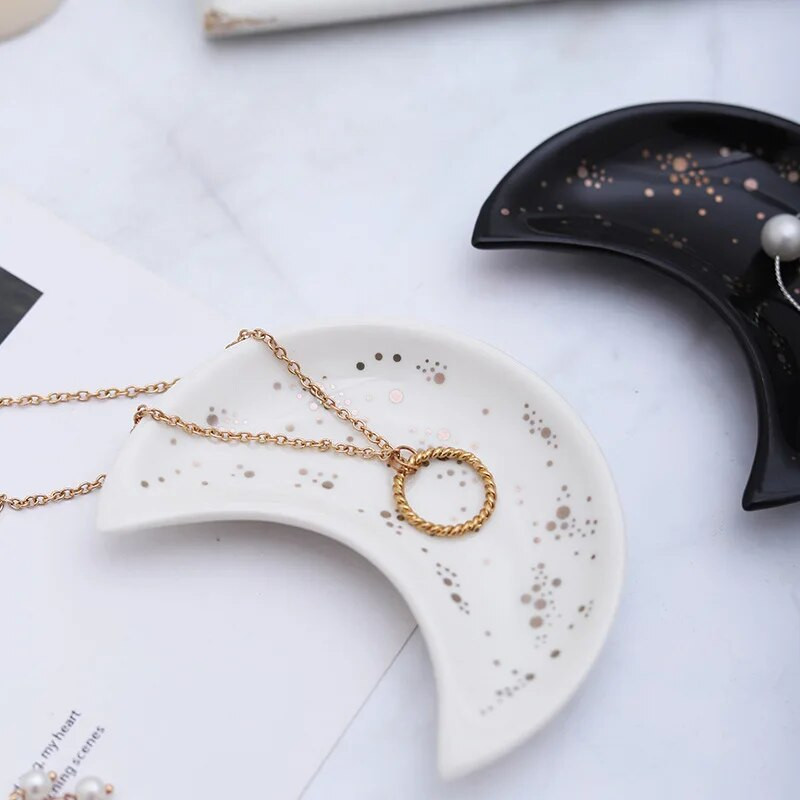 Kerámia Hold alakú kis ékszertál Fülbevaló Nyaklánc Gyűrű Tárolótányérok Gyümölcs desszert Vitrin Tál díszítőtálca