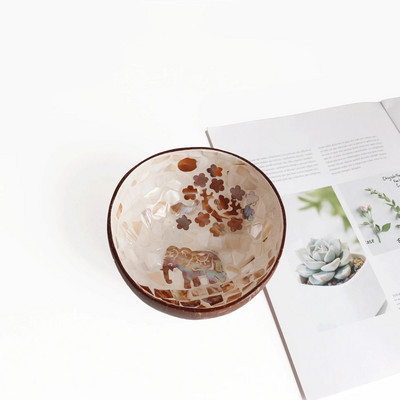 Kreatív, kézzel készített kókuszdióhéjú tálfa fatál lakberendezési tárolótálca