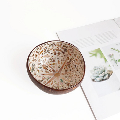 Kreatív, kézzel készített kókuszdióhéjú tálfa fatál lakberendezési tárolótálca