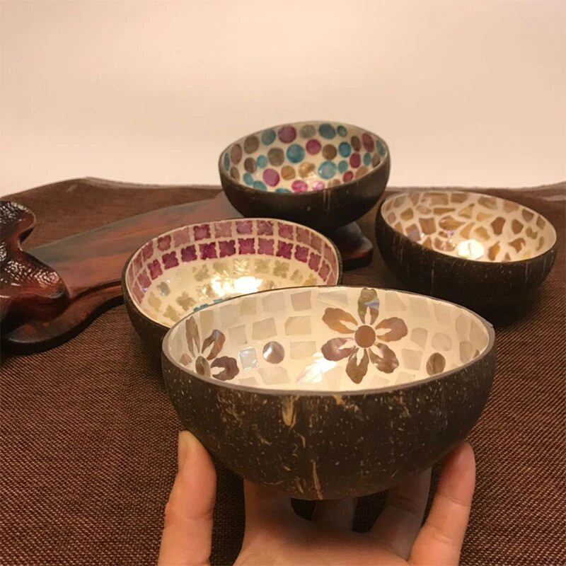 Kreatív, kézzel készített kókuszdióhéjú tálfa fatál lakberendezési tárolótálca