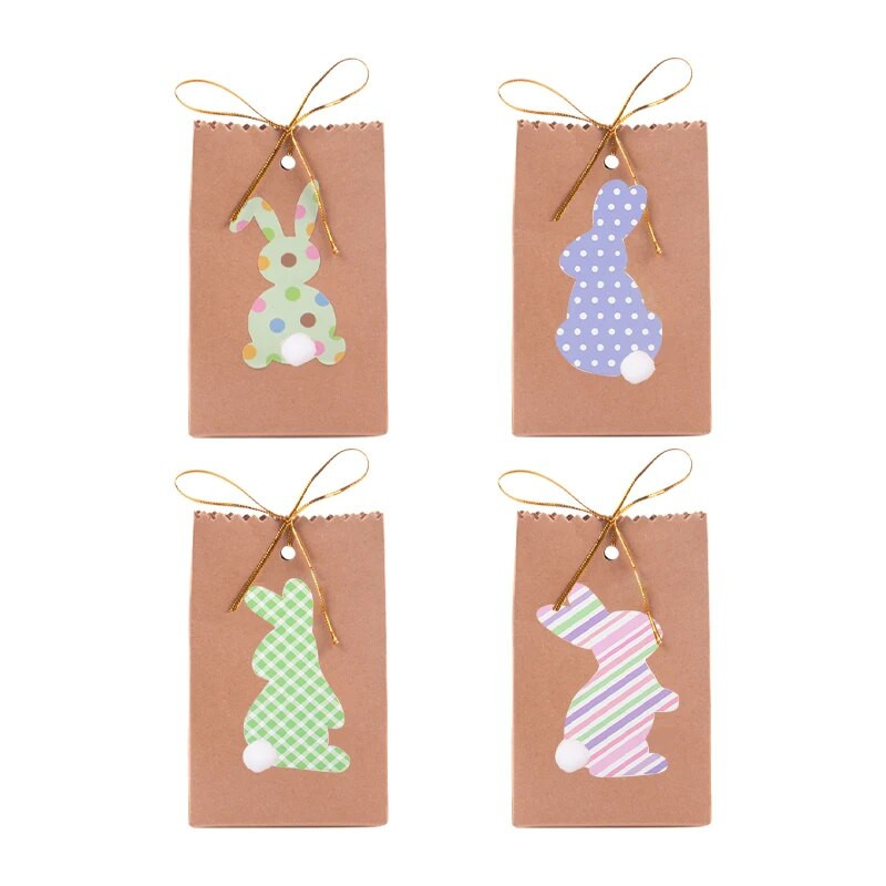 8db Húsvéti Nyuszi Ajándéktáskák Kötél Nyúl nátronpapír csemege táska Húsvéti parti dekoráció Sütemény Cukorka Ajándékcsomagoló táska Szívesség táska