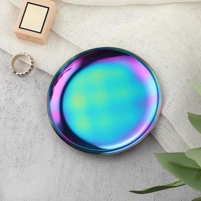 Metallist dekoratiivsed alused 10 cm ümmargused roostevabast terasest plaadid vaakumkattega kuld/hõbe/värvilised ehtealused laua korraldaja