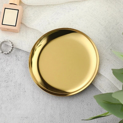 Metallist dekoratiivsed alused 10 cm ümmargused roostevabast terasest plaadid vaakumkattega kuld/hõbe/värvilised ehtealused laua korraldaja