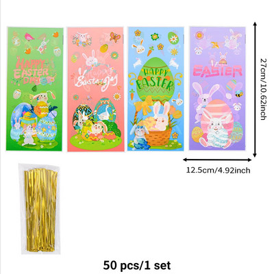 50db/1szett Húsvéti nyúltojás ajándéktáska Rajzfilm stílusú aranyos süti cukorka csomagoló táska ajándékcsomagoló tasakhoz Húsvéti dekoráció 2024