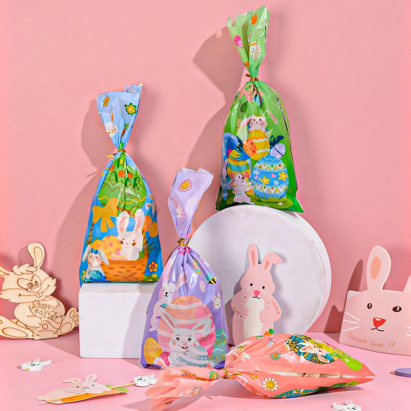 50db/1szett Húsvéti nyúltojás ajándéktáska Rajzfilm stílusú aranyos süti cukorka csomagoló táska ajándékcsomagoló tasakhoz Húsvéti dekoráció 2024