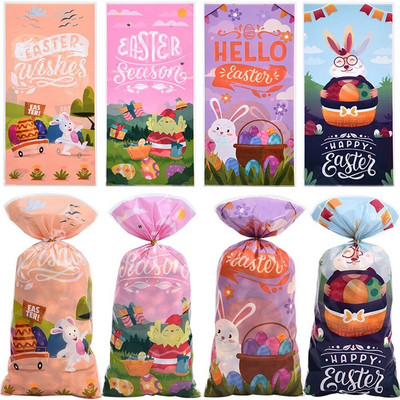 Húsvéti nyuszi táskák süti cukorka ajándék táska 25/50 db műanyag aranyos nyúl sárgarépa keksz Uzsonna gyerekeknek ajándékok csomagoló zacskók kellékek 2024