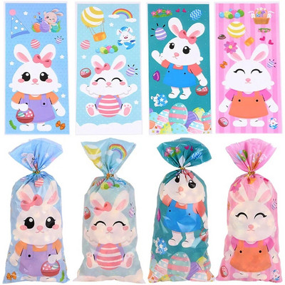 Húsvéti nyuszi táskák süti cukorka ajándék táska 25/50 db műanyag aranyos nyúl sárgarépa keksz Uzsonna gyerekeknek ajándékok csomagoló zacskók kellékek 2024