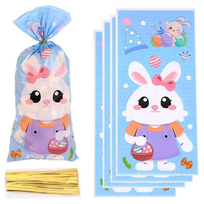 Húsvéti nyuszi táskák süti cukorka ajándék táska 25/50 db műanyag aranyos nyúl sárgarépa keksz Uzsonna gyerekeknek ajándékok csomagoló zacskók kellékek 2024