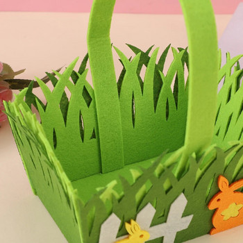 1 бр., торбичка от филц, подаръчна торбичка с кошница от нетъкан текстил, чанта за бонбони за украса със зелена трева и анимационен заек, великденска празнична украса за дома