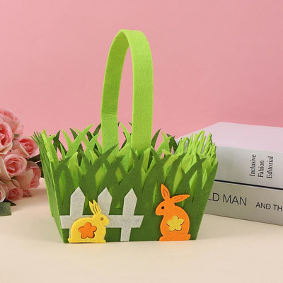 1db, filc táska, nem szőtt kosár ajándéktáska, rajzfilm nyúl zöld fű dekoráció cukorka táska, húsvéti nyaraló dekoráció