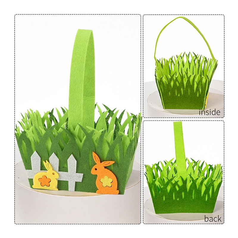 1db, filc táska, nem szőtt kosár ajándéktáska, rajzfilm nyúl zöld fű dekoráció cukorka táska, húsvéti nyaraló dekoráció