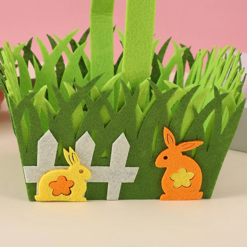 1db, filc táska, nem szőtt kosár ajándéktáska, rajzfilm nyúl zöld fű dekoráció cukorka táska, húsvéti nyaraló dekoráció
