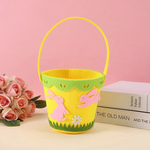 1 db, filc húsvéti hordkosár tároló vödör, kézzel készített nem szőtt kosár ajándéktáska dekorációs vödör, rózsaszín nyúl zöld fű d