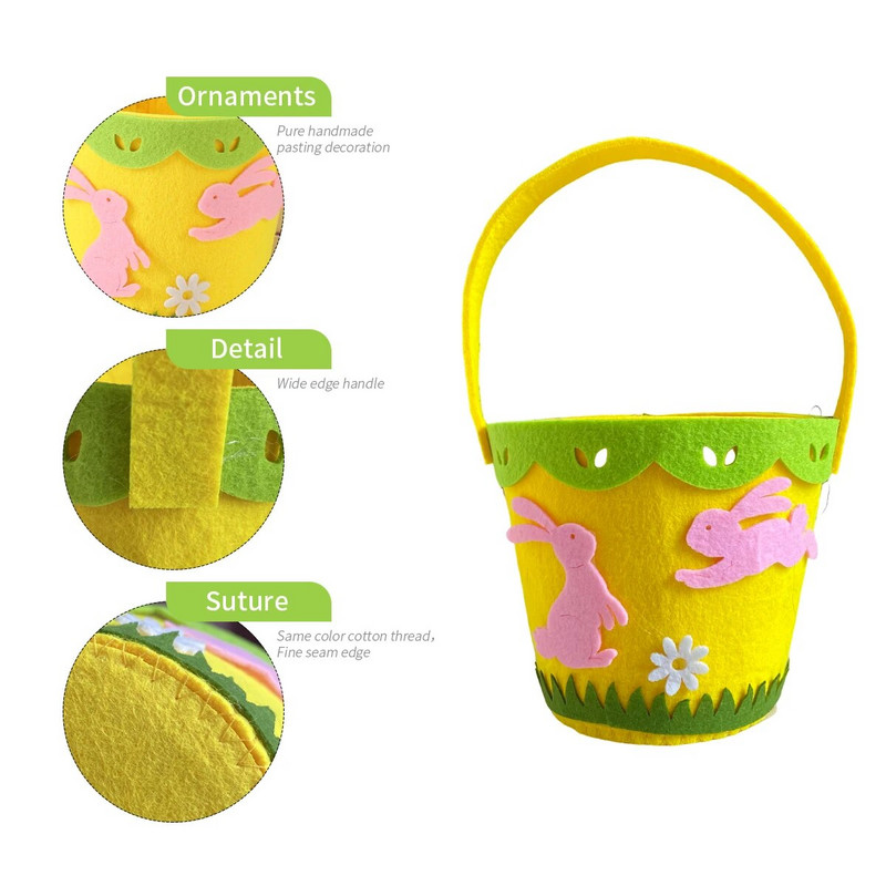 1 db, filc húsvéti hordkosár tároló vödör, kézzel készített nem szőtt kosár ajándéktáska dekorációs vödör, rózsaszín nyúl zöld fű d