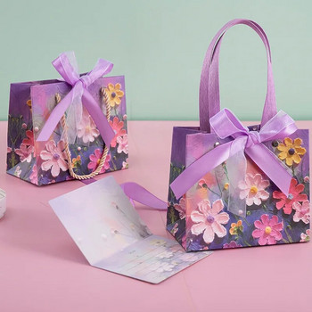 Цвете Подарък Pakcaging Bag 3D Облак Картина с маслени бои Хартиена чанта Свети Валентин Рожден ден Сватба Парти Favor Bag Магазин за дрехи Дамска чанта