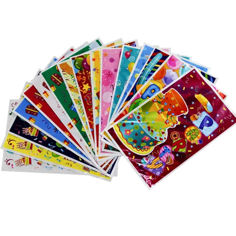 10/20db Nyomtatott ajándéktasakok Pöttyös műanyag cukorka táskák Gyerekparti zsákmányok Fiú Lány Gyerek Születésnapi Parti Kedvezmények Kellékek Dekoráció