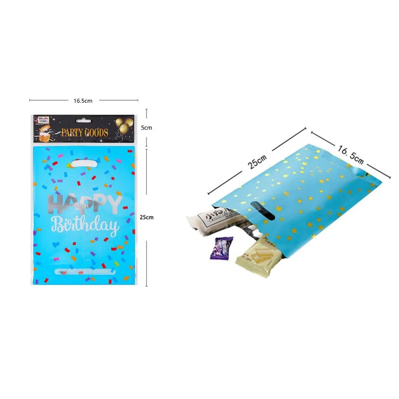 10/20db Nyomtatott ajándéktasakok Pöttyös műanyag cukorka táskák Gyerekparti zsákmányok Fiú Lány Gyerek Születésnapi Parti Kedvezmények Kellékek Dekoráció