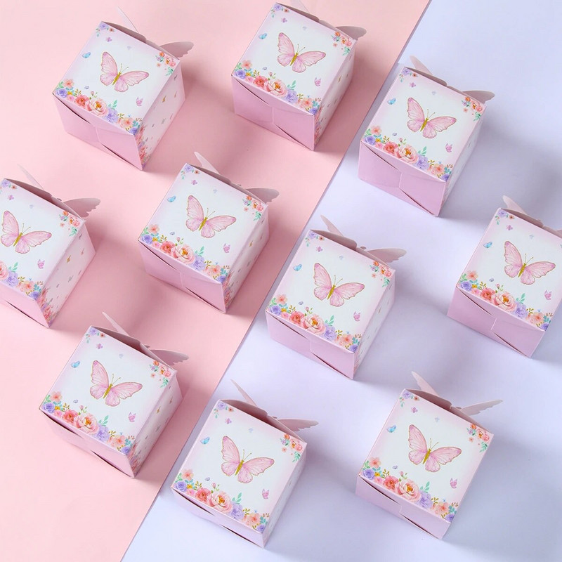 12db Butterfly Candy Ajándékdoboz Rózsaszín Lila Pillangó Születésnapi Party Dekoráció Esküvői Kellékek Babazuhany süti ajándékdoboz
