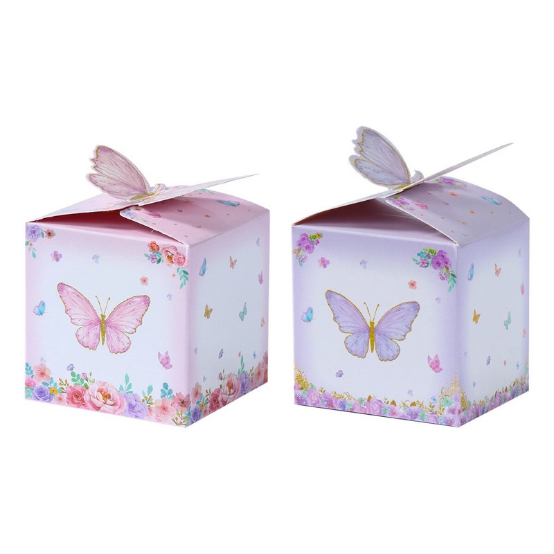 12db Butterfly Candy Ajándékdoboz Rózsaszín Lila Pillangó Születésnapi Party Dekoráció Esküvői Kellékek Babazuhany süti ajándékdoboz