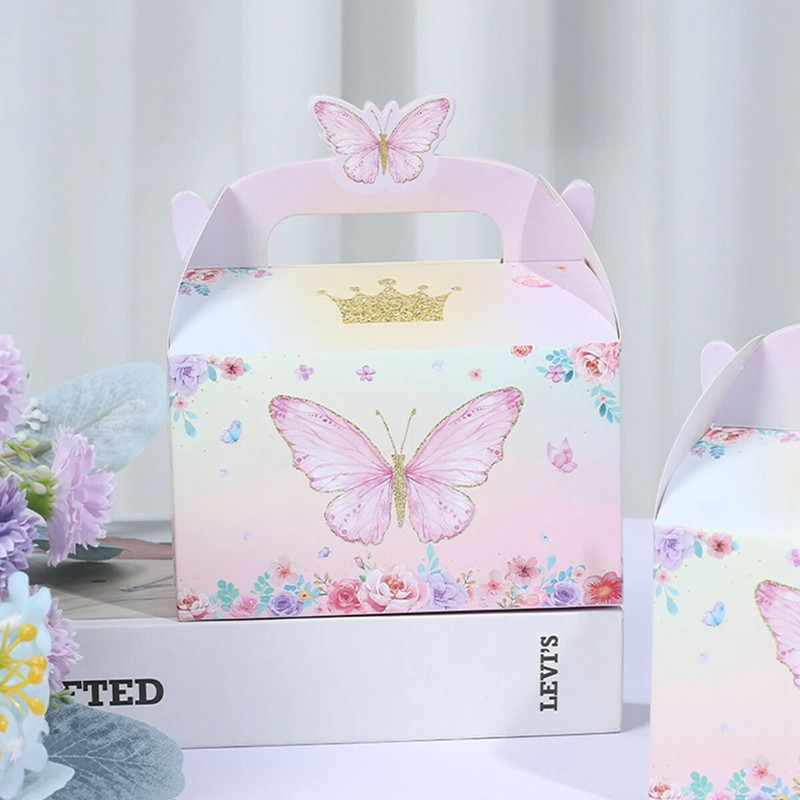 Pink Butterfly Gift Box Kézitáska Esküvői Candy Box Party szívességek születésnapi esküvői dekoráció party kellékekhez ajándékdoboz
