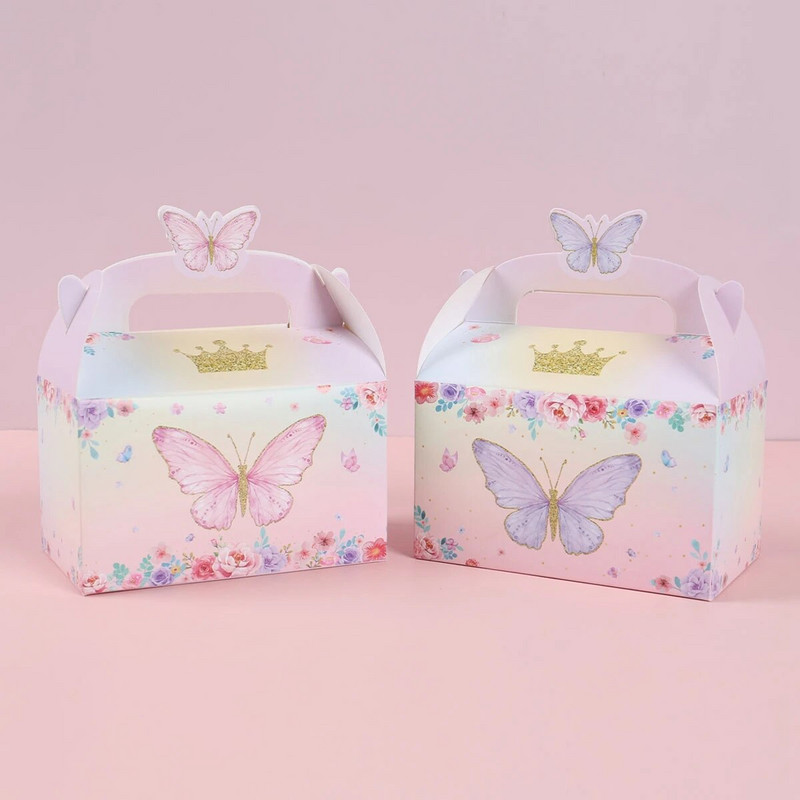 Pink Butterfly Gift Box Kézitáska Esküvői Candy Box Party szívességek születésnapi esküvői dekoráció party kellékekhez ajándékdoboz