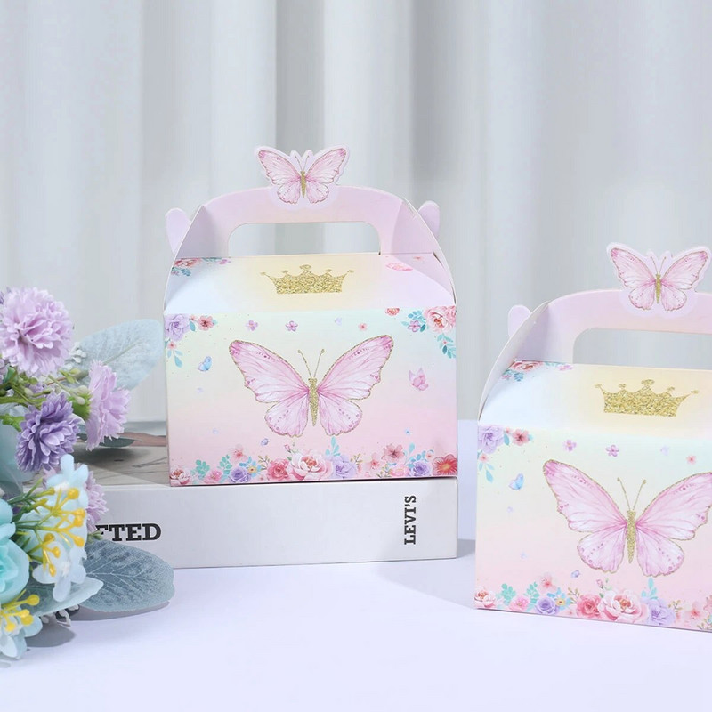 Pink Butterfly Gift Box Kézitáska Esküvői Candy Box Party szívességek születésnapi esküvői dekoráció party kellékekhez ajándékdoboz