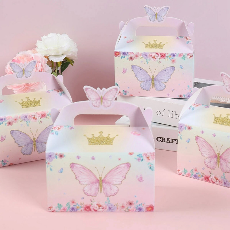 Pink Butterfly Gift Box Kézitáska Esküvői Candy Box Party szívességek születésnapi esküvői dekoráció party kellékekhez ajándékdoboz