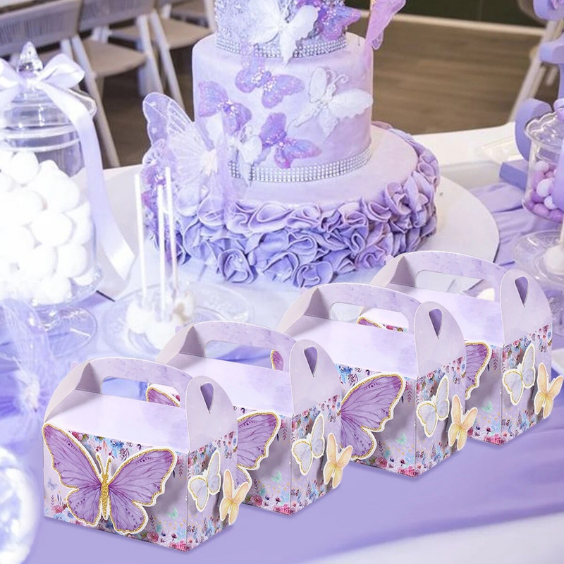 Butterfly Party Bőrönd Cukorka Ajándékok Táskák Keksz Csomagoló Táska Boldog Születésnapi Party Dekoráció Gyerekek Babazuhany Lány Pillangó Kellékek