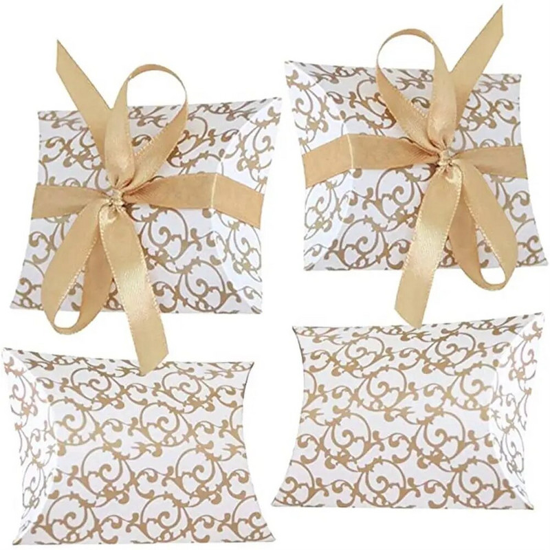 Cutie de bomboane în formă de pernă cu model de 50 buc cu panglică Spațiu amplu pentru favoruri de nuntă, bijuterii, gustări, ciocolată, biscuiți, ambalare