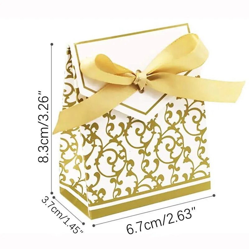 50 buc. Cutii de bomboane, auriu, argintiu, cu panglică, cutie de ciocolată, cutie de cadouri pentru favoare pentru petrecerea de nuntă, cutii de hârtie pentru baby shower, decor pentru ziua de naștere