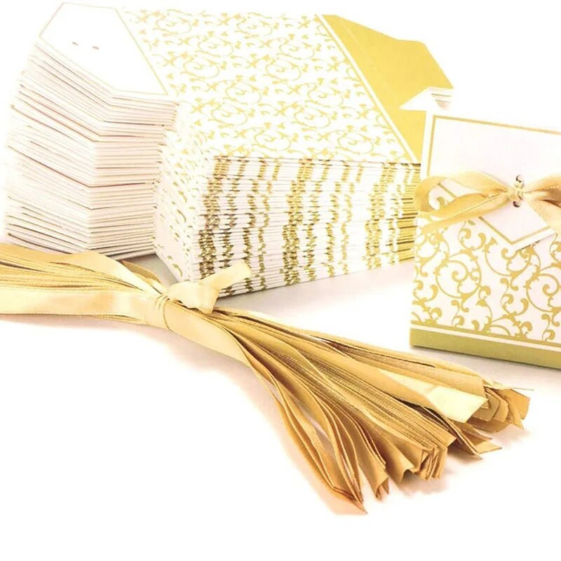 50 buc. Cutii de bomboane, auriu, argintiu, cu panglică, cutie de ciocolată, cutie de cadouri pentru favoare pentru petrecerea de nuntă, cutii de hârtie pentru baby shower, decor pentru ziua de naștere