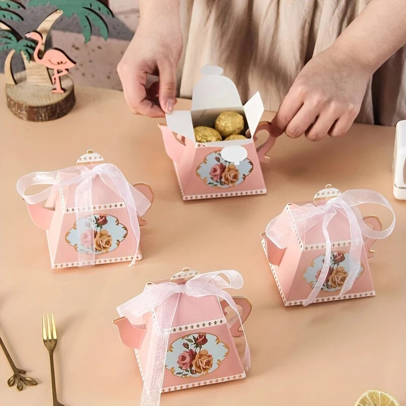 10db Kreatív bronzosító teáskanna cukorkadoboz Retro desszert délutáni tea tortás dobozok esküvői születésnapi parti ajándékok csomagoló kellékek