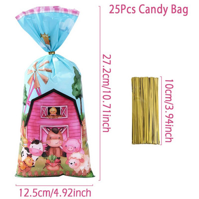 25/50 vnt. Ūkinių gyvūnų saldainių maišeliai Dovanų pakavimo maišeliai Ūkio gimtadienio vakarėlio dekoravimui Vaikų kūdikio dušo dovanų maišelis svečių vakarėlio reikmenims