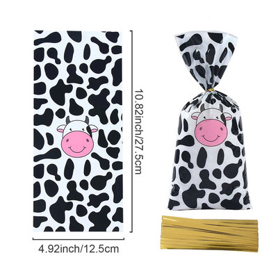 25/50 vnt. Karvių spaudinių skanėstų maišeliai Celofaniniai saldainių maišeliai Plastikiniai gėrybių laikymo maišeliai Ūkio gyvūnų vakarėliams skirtos gimtadienio šventės reikmenys