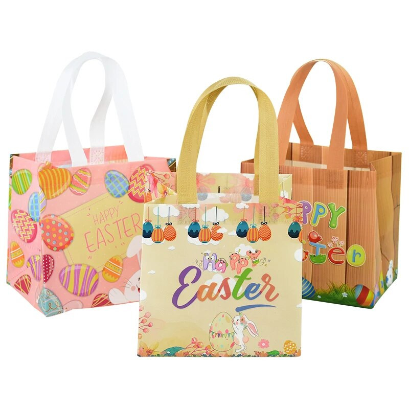 6 vnt. Linksmų Velykų dovanų maišelis Neaustinis audinys Triušio kiaušiniai Sausainiai Saldainiai Pakavimo maišelis Vaikams Teikia Velykų vakarėlio dekoravimo reikmenis