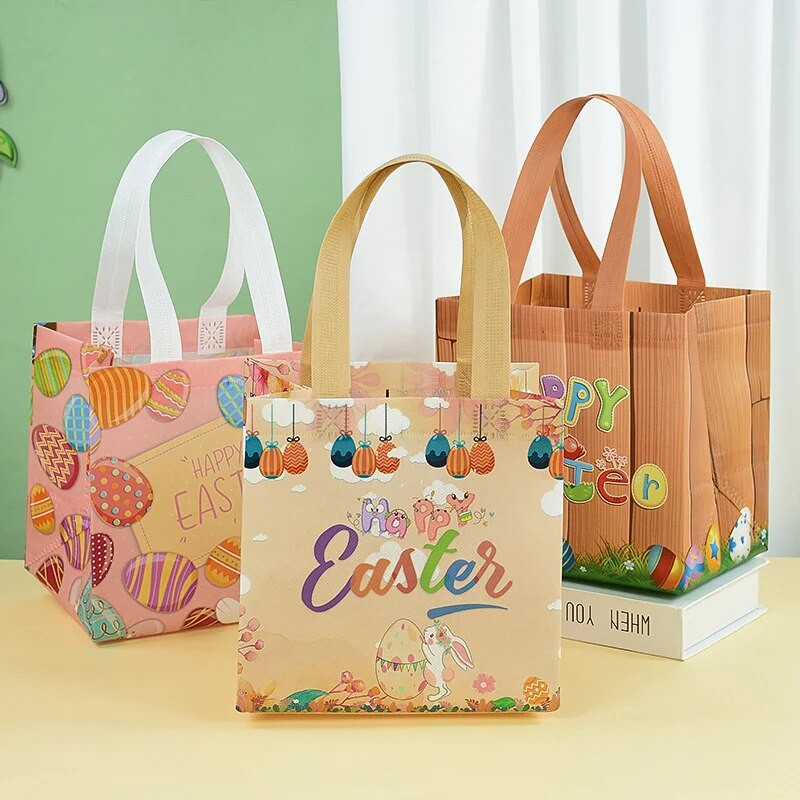 6 vnt. Linksmų Velykų dovanų maišelis Neaustinis audinys Triušio kiaušiniai Sausainiai Saldainiai Pakavimo maišelis Vaikams Teikia Velykų vakarėlio dekoravimo reikmenis