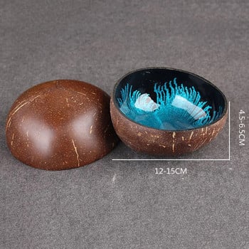 Естествена превъзходна кокосова купа с пръскащо мастило Кокосова черупка Купа за съхранение на бонбони Контейнер Орнамент за бюро Творческа занаятчийска декорация