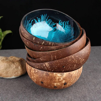 Естествена превъзходна кокосова купа с пръскащо мастило Кокосова черупка Купа за съхранение на бонбони Контейнер Орнамент за бюро Творческа занаятчийска декорация