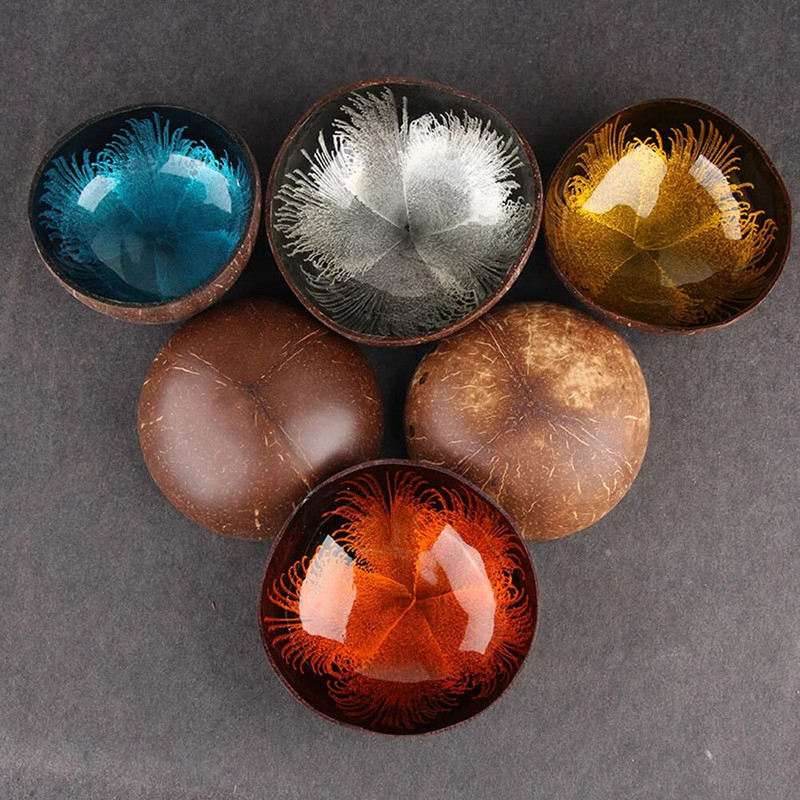 Natural Superior kókusz tál fröccsenő tinta kókuszdió héj édesség tároló tál konténer íróasztal dísz Kreatív kézműves dekoráció