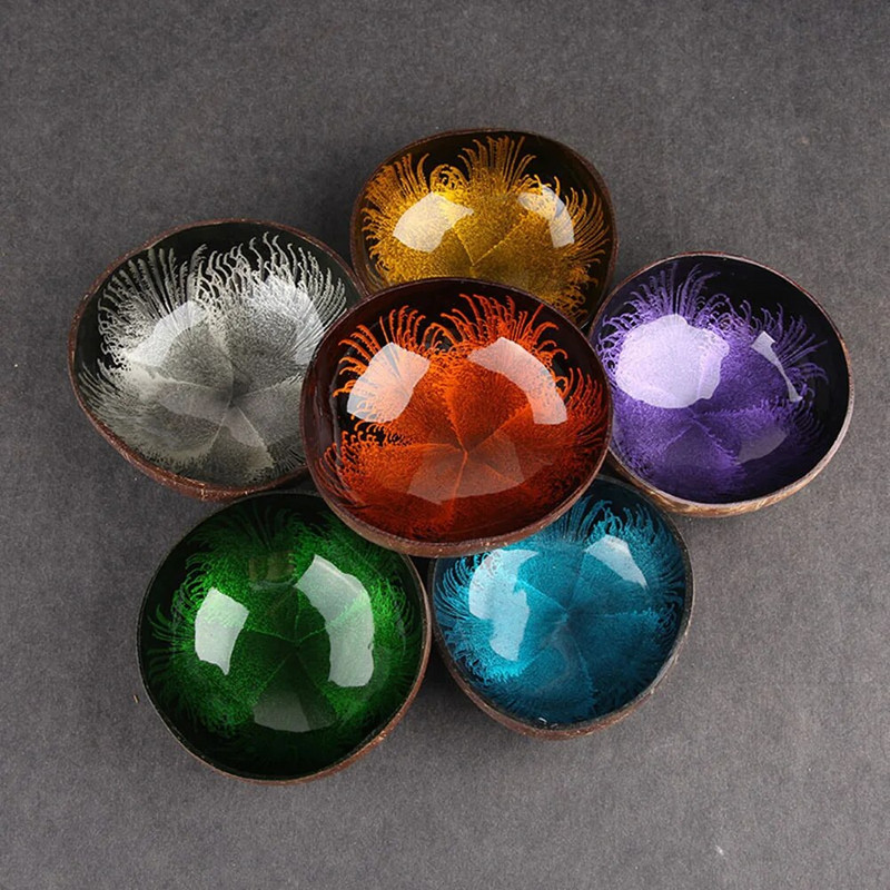 Natural Superior kókusz tál fröccsenő tinta kókuszdió héj édesség tároló tál konténer íróasztal dísz Kreatív kézműves dekoráció