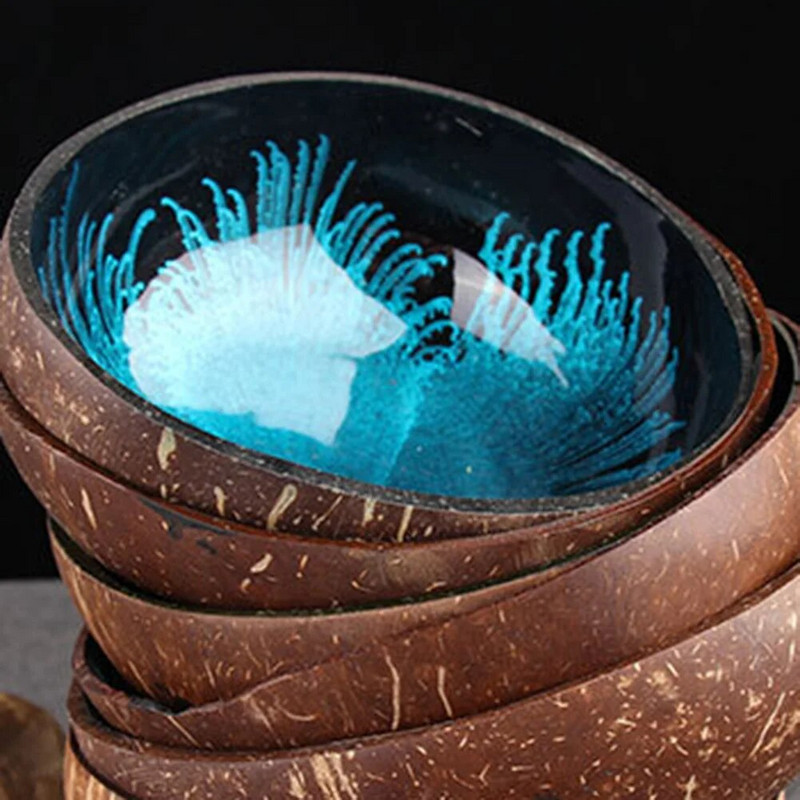 Natural Superior kókusz tál fröccsenő tinta kókuszdió héj édesség tároló tál konténer íróasztal dísz Kreatív kézműves dekoráció