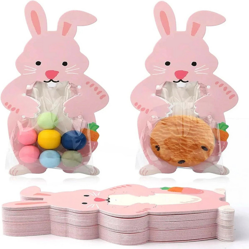 10/30/50 DB húsvéti nyuszi papír nyalóka kártyák édességet csomagoló zacskók születésnapi húsvéti parti dekorációhoz, gyerekeknek ajándékok