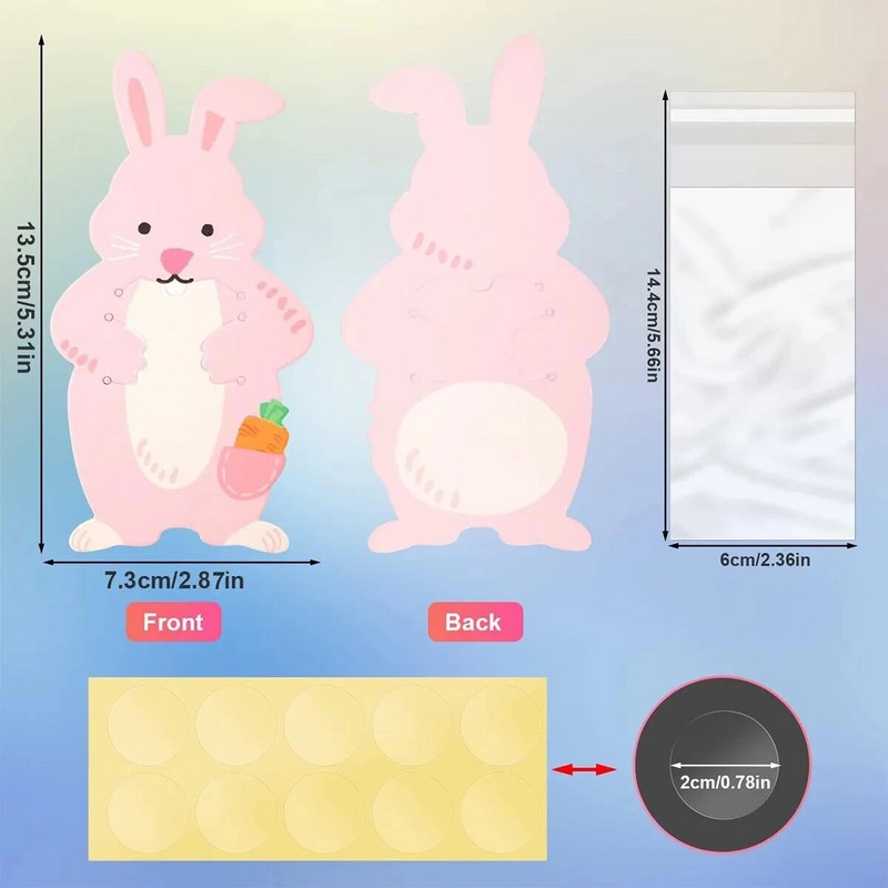 10/30/50 DB húsvéti nyuszi papír nyalóka kártyák édességet csomagoló zacskók születésnapi húsvéti parti dekorációhoz, gyerekeknek ajándékok