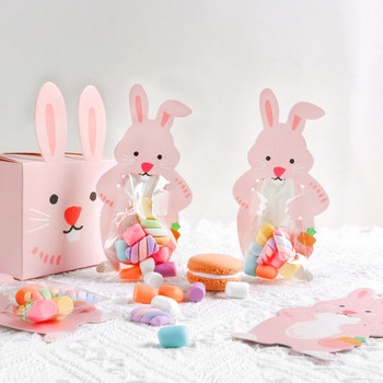 6бр. Кутия за бонбони за сладко великденско зайче Розово заешко ухо Шоколадова бисквита Опаковъчни кутии за подаръци за Честит Великден Рожден Ден Декор