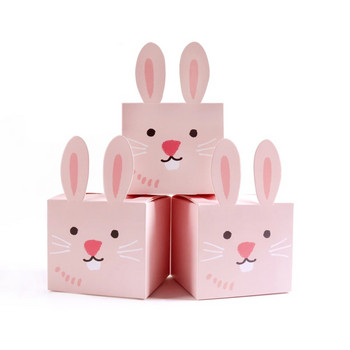 6бр. Кутия за бонбони за сладко великденско зайче Розово заешко ухо Шоколадова бисквита Опаковъчни кутии за подаръци за Честит Великден Рожден Ден Декор