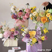 Hordozható virágdoboz nátronpapír praktikus ajándéktáska fogantyúval rózsa csomagoló kézitáska kartontáska esküvői születésnapi parti dekorációhoz